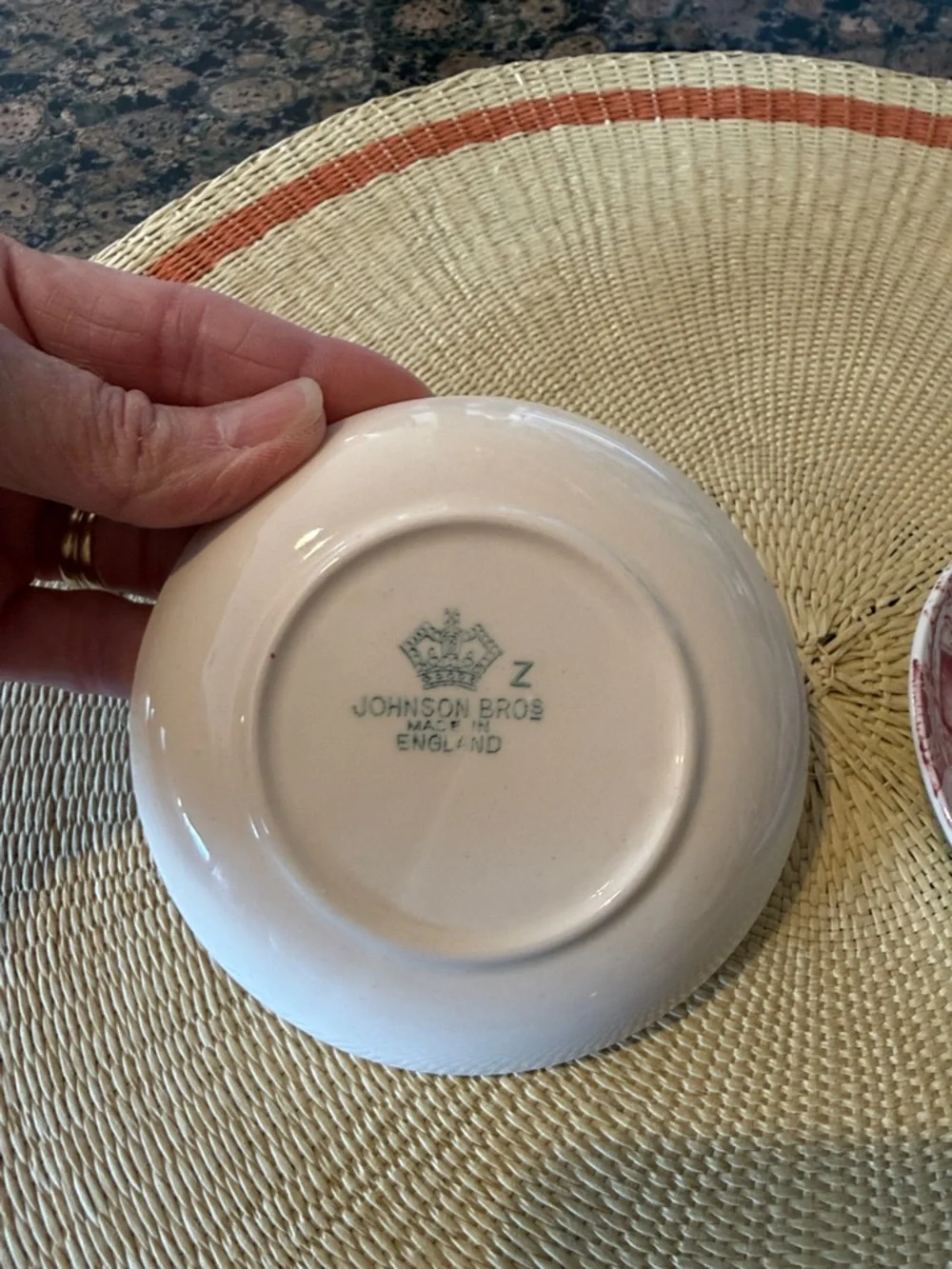 Red Toile Transfer ware Trinket Dishes Bowls - Set of 2 - Picture 2 of 6